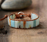 Energetic Healthy Me Stone Bracelets Bohemian Amazonite Leather Bracelet