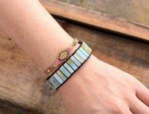 Energetic Healthy Me Stone Bracelets Bohemian Amazonite Leather Bracelet